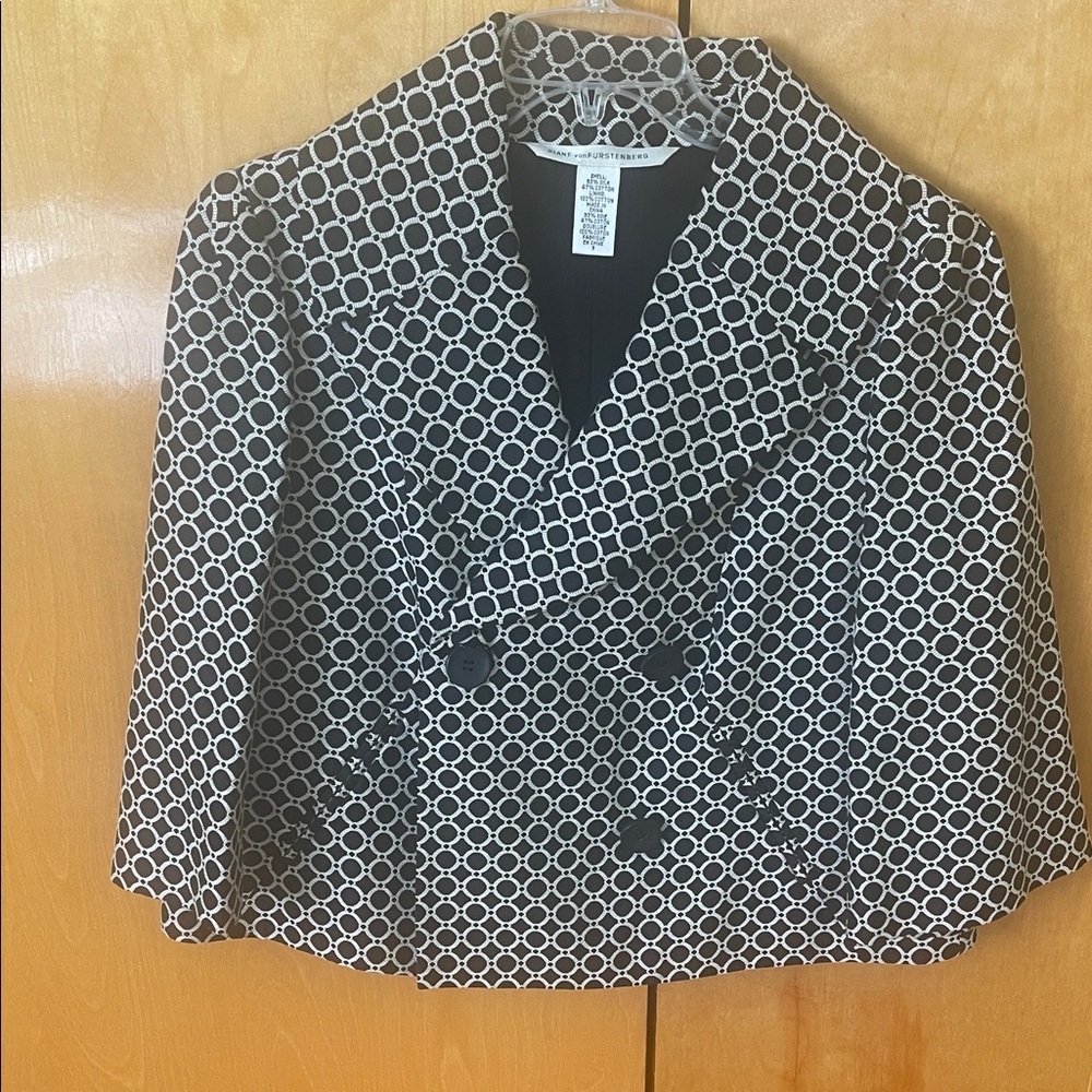 Diane von Furstenberg Black & White Geometric Double-Breasted Blazer